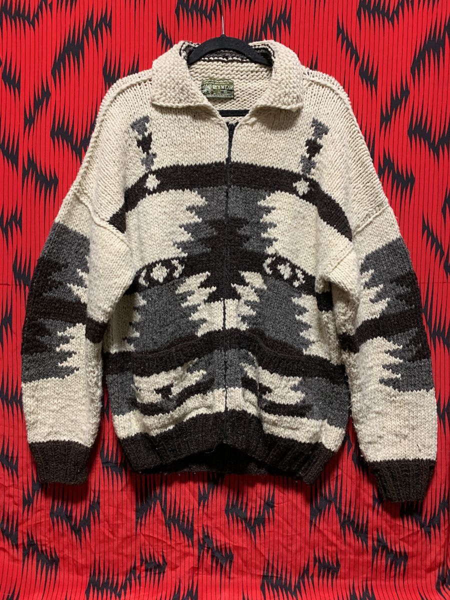 Vintage Hand Made 100% Chunky Wool Zip Up Sweater Native Design Made In ...