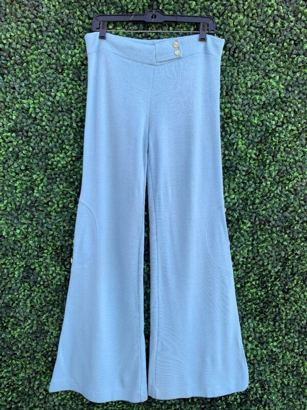 product details: 1970S BABY BLUE BELL BOTTOM KNIT PANTS BUTTON SIDES photo