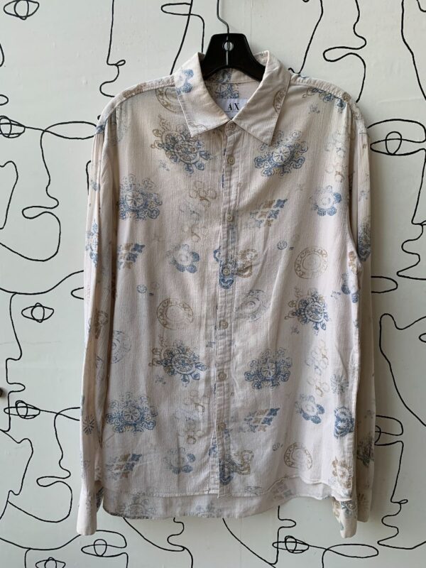 product details: 1990S LINEN STYLE ALLOVER PRINT LONG SLEEVE COTTON SHIRT photo