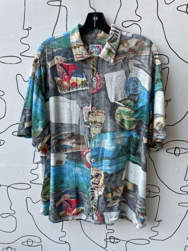 product details: JAMS WORLD RAYON ALLOVER MAP, COMPAS AND POSTCARD PRINTED SHIRT photo