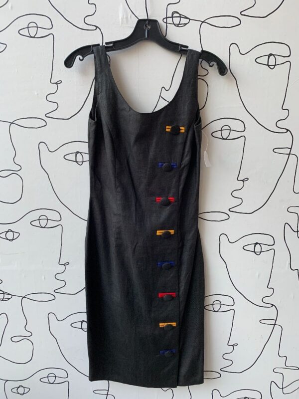 product details: COOL 1980S LINEN SLEEVELESS DRESS COLORFUL BUTTONS photo