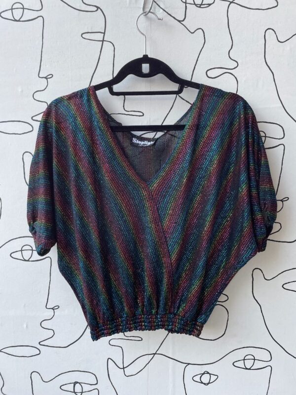 product details: UNREAL MULTI COLORED SHEER TINSEL RAINBOW DOLMAN TOP photo
