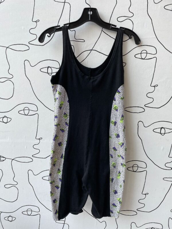 product details: 1980S STRETCHY GEOMETRIC PRINTED WORKOUT BODYSUIT UNITARD #SAVEDBYTHEBELL photo