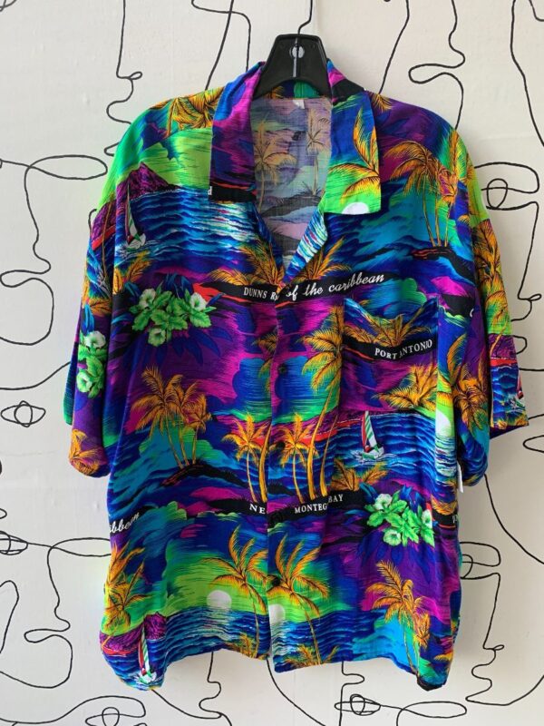 product details: SUPER BRIGHT ALLOVER TROPICAL PRINT RAYON SHIRT photo