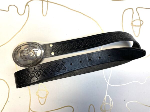product details: BEAUTIFUL EMBOSSED LEATHER BELT STERLING SILVER BUCKLE photo