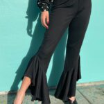 NWT DRESSY BLACK PANTS WITH RUFFLED FLARE BOTTOMS