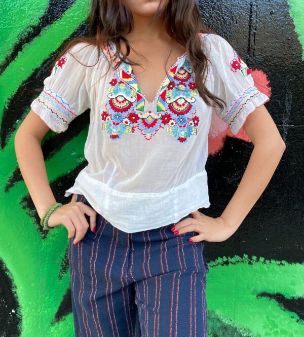 product details: AS-IS SHEER COLORFUL EMBROIDERED HUNGARIAN PEASANT BLOUSE *SOLD AS-IS photo