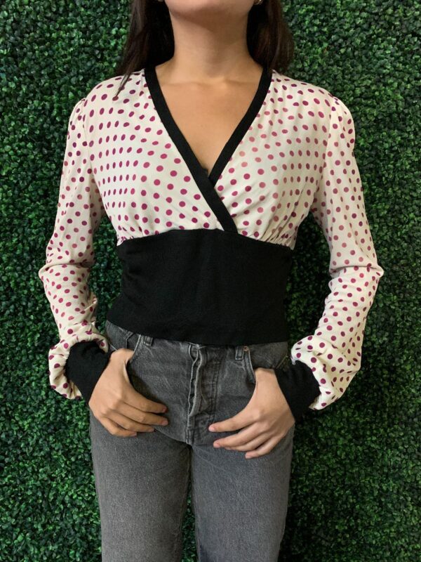 product details: AS IS 1960S STRETCHY POLKA DOT WRAP TOP photo