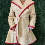 VINTAGE 1960S BELTED MIDI TRENCH COAT RED PIPING
