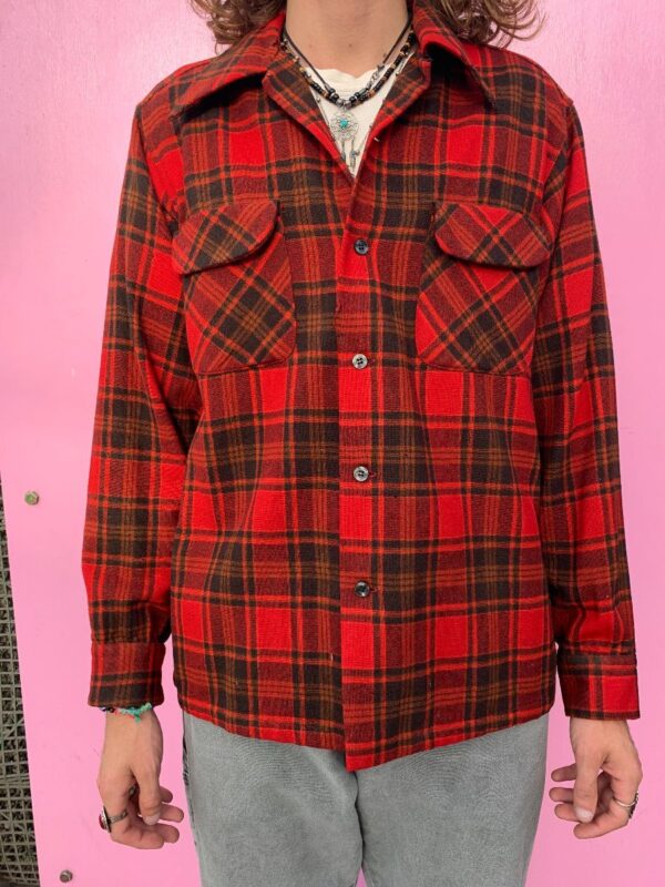 product details: CLASSIC 100% WOOL PENDLETON FLANNEL WIDE COLLAR WITH FRONT POCKETS AS-IS photo