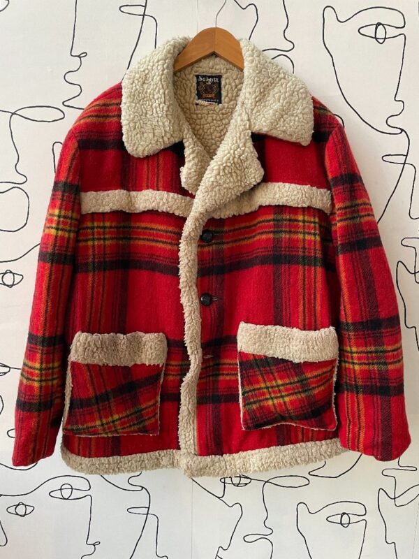 product details: RETRO HEAVY PLAID PRINT SHERPA LINED PEACOAT AS-IS photo