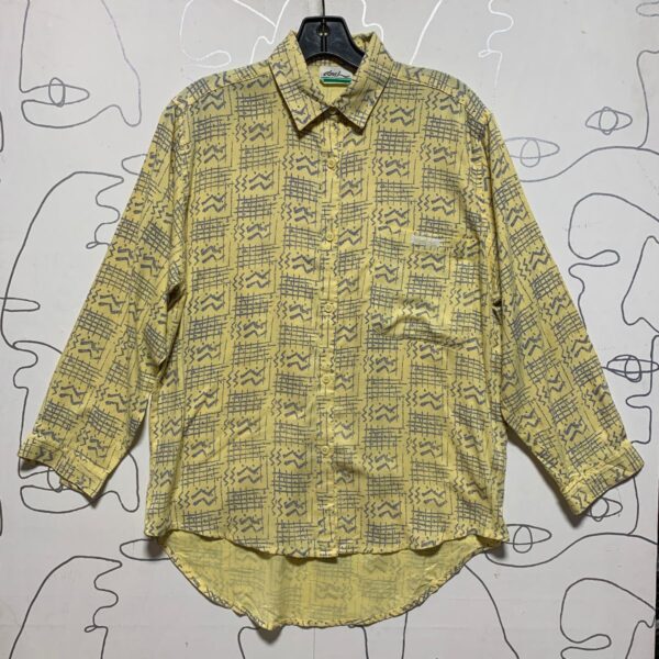 product details: COOL AND FUNKY 1980S ABSTRACT BLOCK PATTERN LONG SLEEVE BUTTON UP FRONT POCKET SHIRT photo