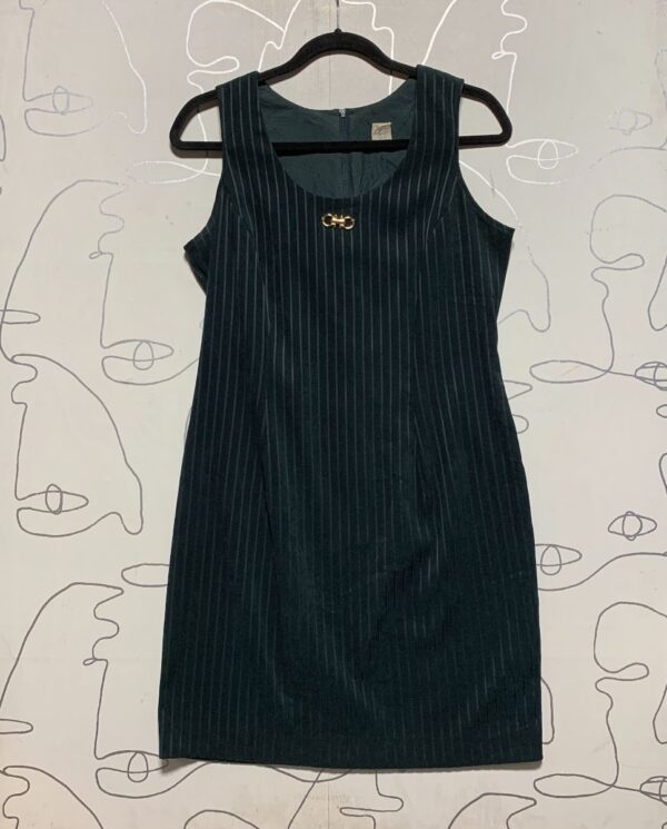 product details: 1990S VERTICAL STRIPED VELOUR SLEEVELESS DRESS BACK ZIP photo