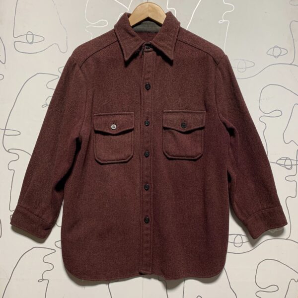 product details: AS-IS VINTAGE 1950S WOOL BLEND HERRINGBONE BUTTON UP HEAVY SHIRT photo
