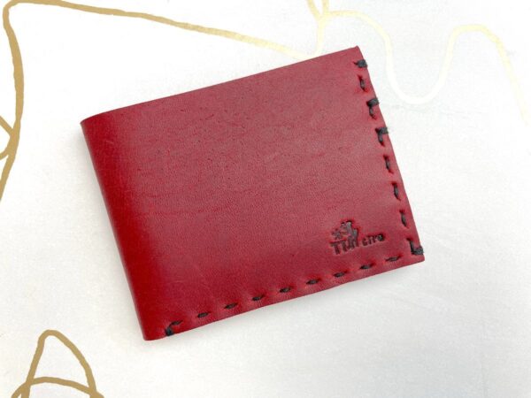 product details: NICE RED LEATHER WALLET HAND CONTRAST STITCHING DETAIL photo