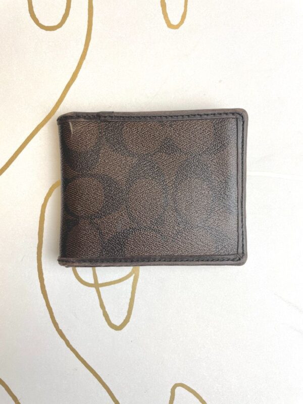 product details: LEATHER COACH MONOGRAM BILL FOLD WALLET photo
