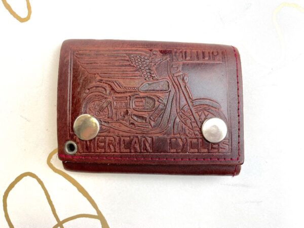 product details: EMBOSSED LEATHER AMERICAN MOTORCYCLES SNAP BUTTON WALLET photo