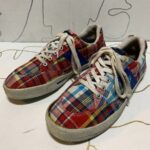 AS-IS COTTON MADRAS PLAID CASUAL LACEUP TENNIS SHOES STRIPED LACES