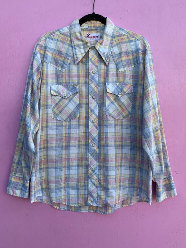 product details: RETRO VINTAGE WESTERN THIN PLAID LONG SLEEVE BUTTON UP SHIRT photo