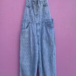 UNIQUE SHAPE PINSTRIPED CONDUCTOR WORK WEAR OVERALLS ZIP FRONT, LOW BACK