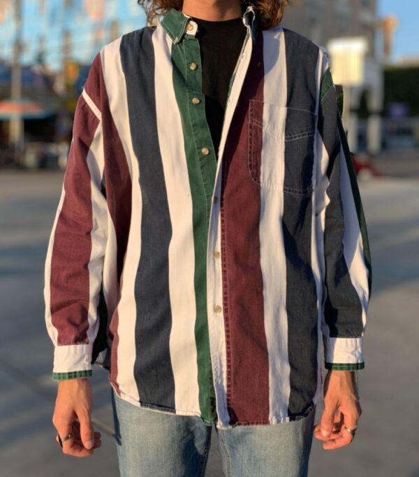 product details: 1990S VERTICAL STRIPED LONG SLEEVE COTTON BUTTON UP SHIRT photo