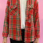 AS-IS HEAVILY DISTRESSED PLAID COTTON FLANNEL LONG SLEEVE BUTTON UP SHIRT