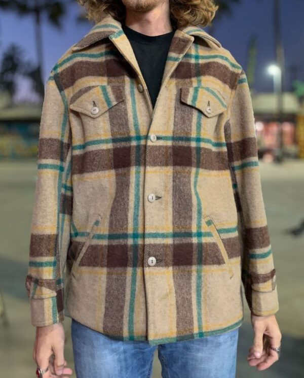 product details: 1940S ALL VIRGIN WOOL HEAVY PLAID FLANNEL BUTTON UP JACKET WITH INNER LINING AS-IS photo