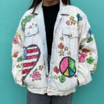 AS-IS 1980S SUPER RAD ALLOVER PRINTED & SEQUINED PUFFY DENIM JACKET