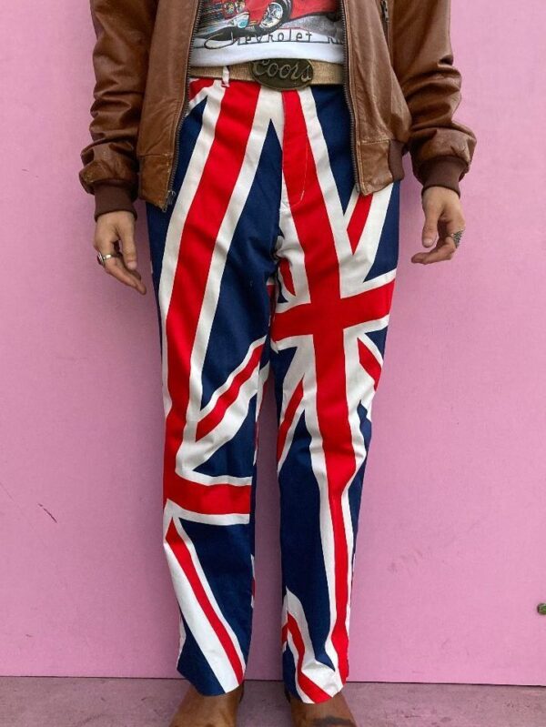 product details: FUNKY ALLOVER U.K. UNION JACKET FLAG PRINT GOLF PANTS TROUSERS photo