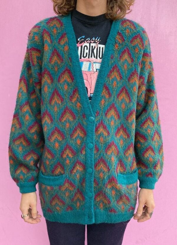 product details: 1980S GEOMETRIC V-NECK CARDIGAN SWEATER photo