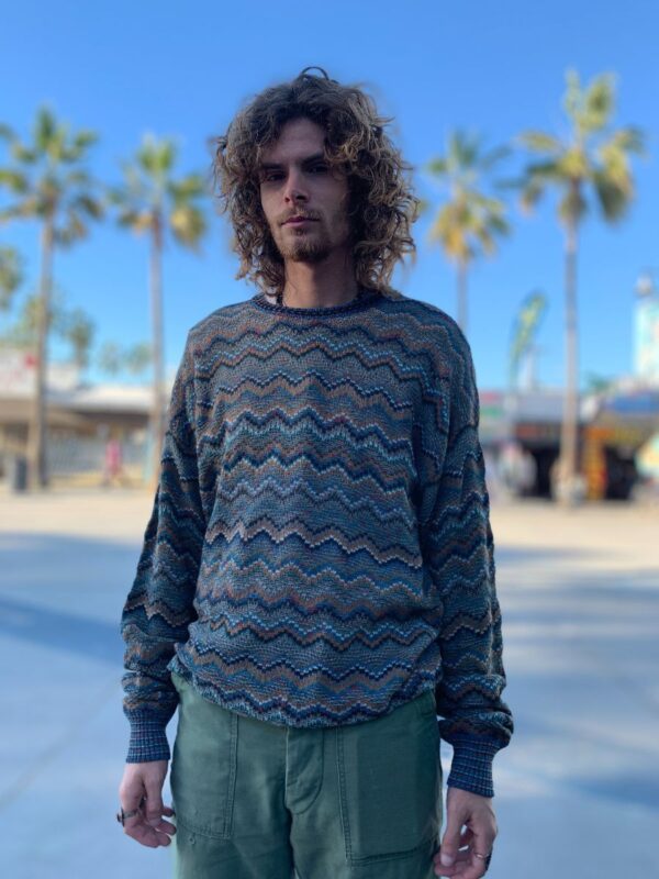 product details: 1990S ZIGZAG PATTERN 3D TEXTURED KNIT PULLOVER SWEATER photo