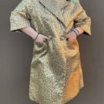 SHINY METALLIC LEAF MOTIF 60S STYLE DOUBLE BREASTED COAT