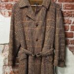 1960S-70S LONG BELTED HEAVY TWEED WOOL JACKET WITH FLEECE SHERPA LINING WOVEN LEATHER BUTTONS