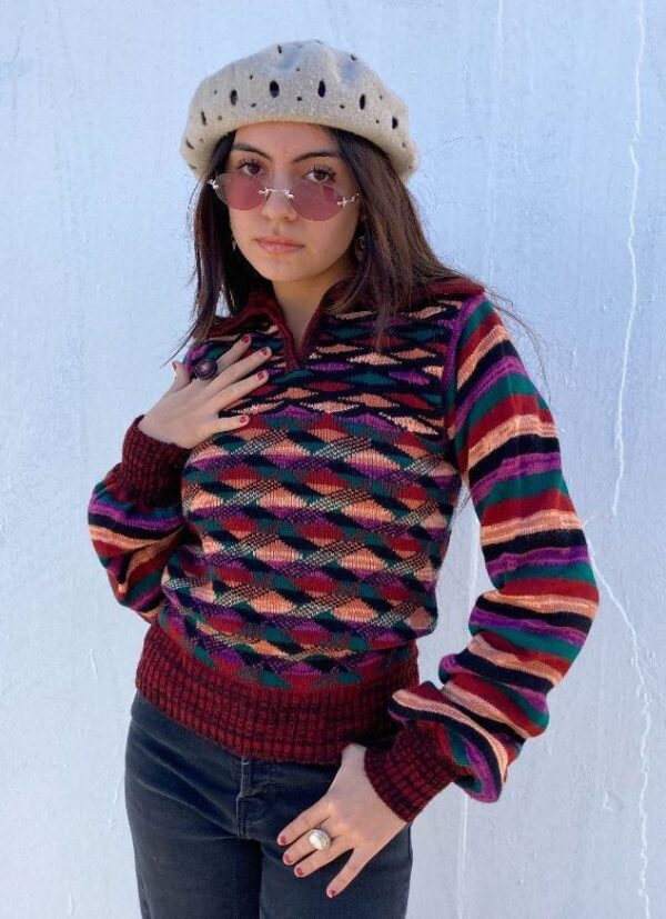 product details: ADORABLE MULTI COLORED STRIPED KNIT SWEATER SMALLER FIT photo