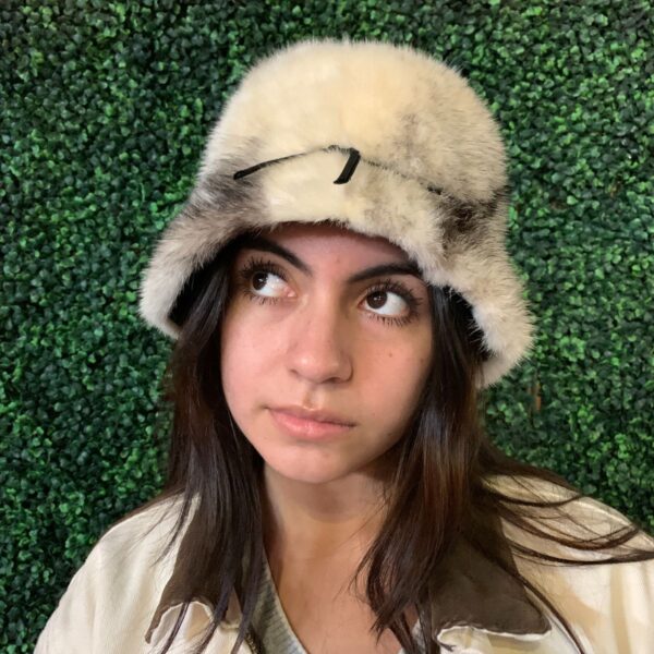 product details: GORGEOUS WHITE & GRAY REAL FUR BUCKET HAT photo