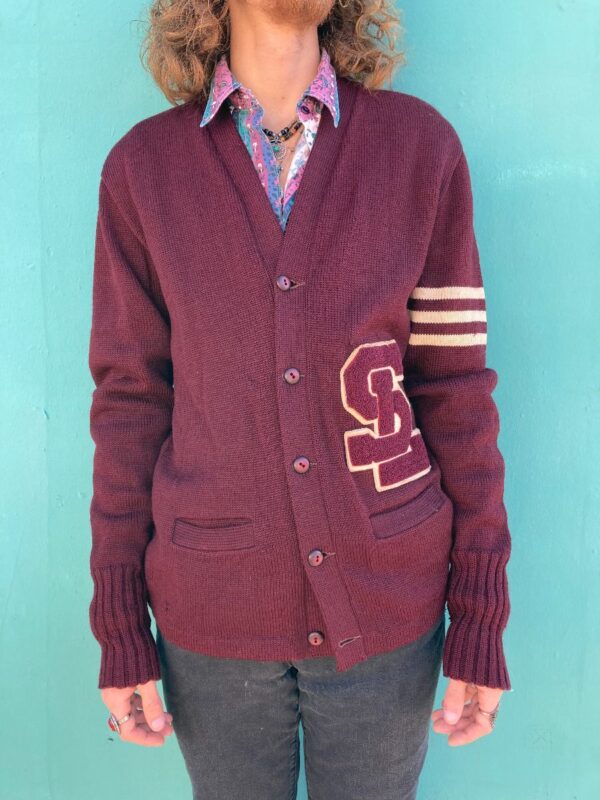product details: EARLY 1950S CLASSIC KNIT VARSITY SWEATER SL CHENILLE LETTERMAN PATCHES photo