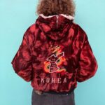 AS-IS HOODED ZIP UP PUFFY CRUSHED VELVET DRAGON EMBROIDERED SUKAJAN BOMBER JACKET