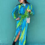 FULLY BUTTON UP WAVY PRINTED BELTED MAXI DUSTER DRESS JACKET