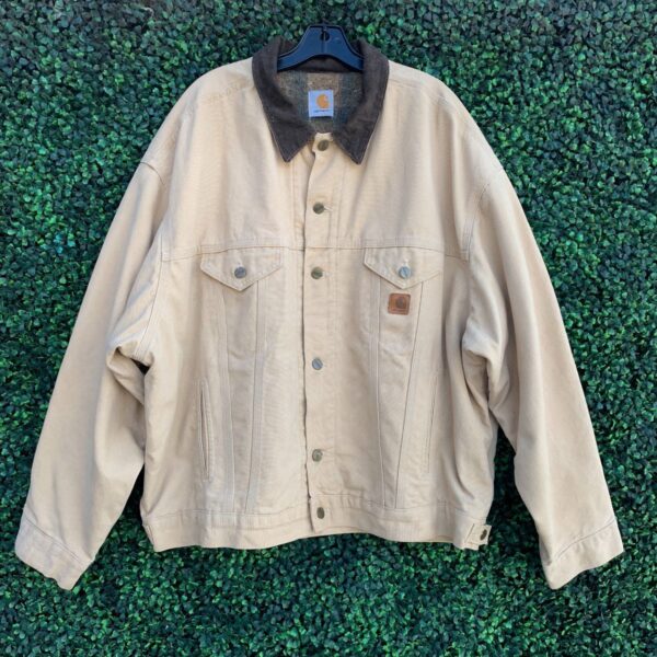 product details: WOOL LINED HEAVY DUTY CARHARTT WORK JACKET WITH BROWN CORDUROY COLLAR photo