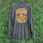 RAD FADED AND SOFT LONG SLEEVE HENLEY SHIRT BIG NOSE KATES SALOON GRAPHIC