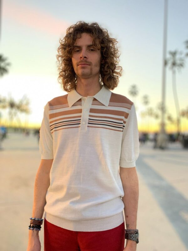 product details: 1970S ACRYLIC KNIT COLLARED QUARTER BUTTON UP SHORT SLEEVE SHIRT photo
