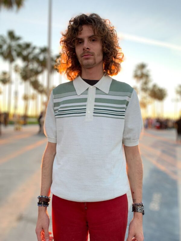 product details: AS-IS 1970S ACRYLIC KNIT COLLARED QUARTER BUTTON UP SHORT SLEEVE SHIRT photo