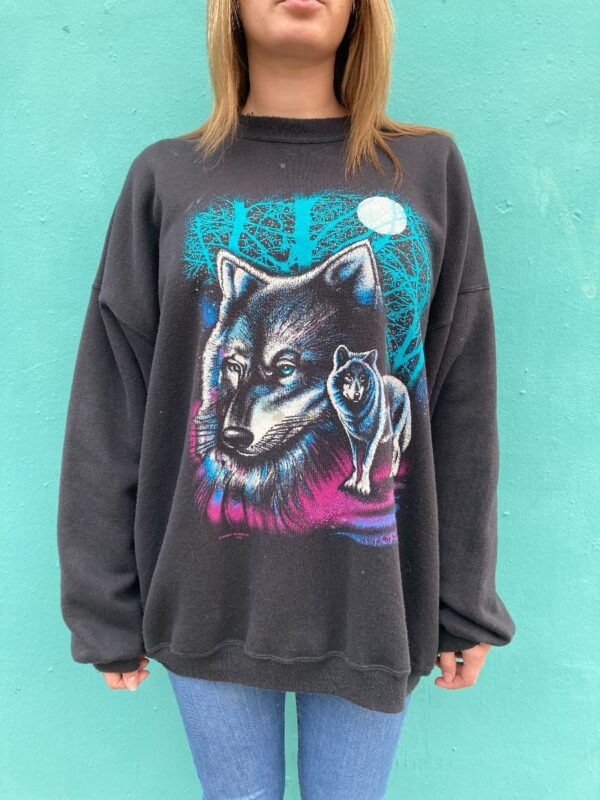 product details: AS IS - WOLVES AND MOON GRAPHIC CREW NECK SWEATSHIRT photo