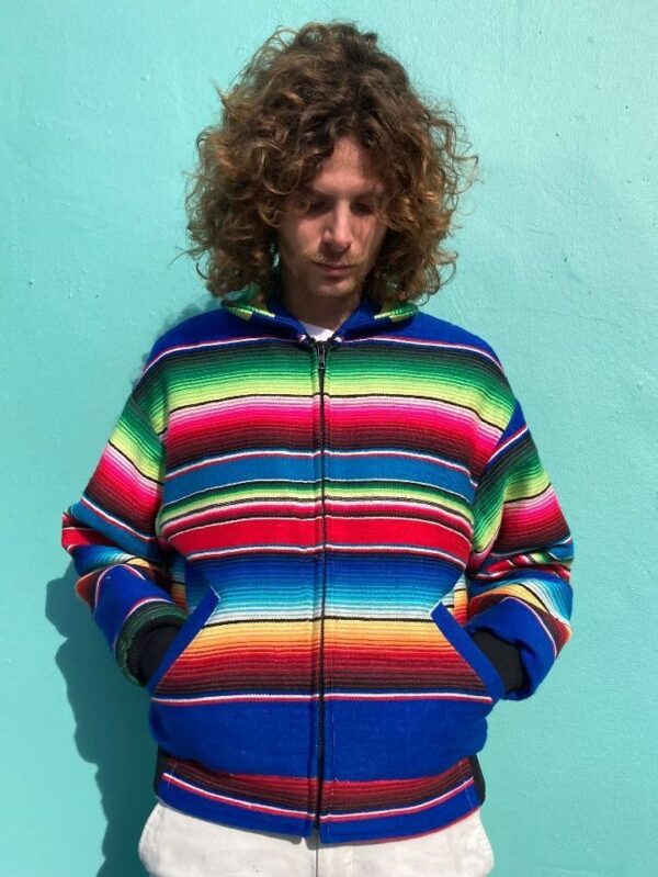 product details: BRIGHT SERAPE STRIPED ACRYLIC ZIP UP JACKET QUILTED LINING photo
