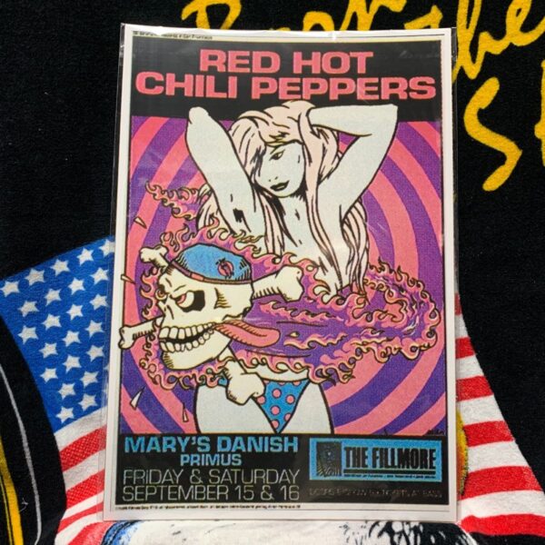 product details: RED HOT CHILI PEPPERS GRAPHIC FLAMING SKULL AND GIRL POSTER photo