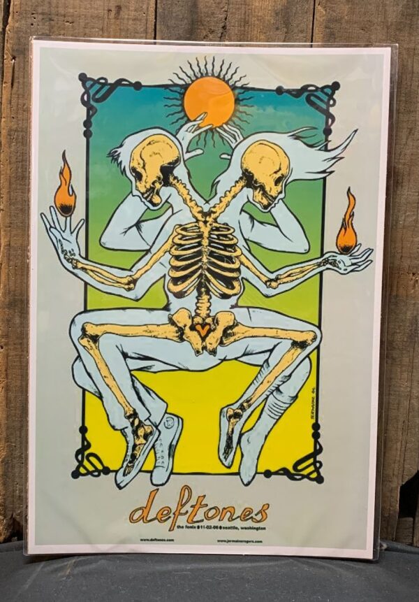 product details: DEFTONES GRAPHIC TWO HEADED SKELETON  HOLDING FIRE POSTER photo