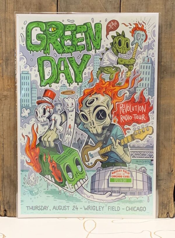 product details: SUPER COOL GRAPHIC POSTER GREEN DAY REVOLUTION RADIO TOUR LIVE AT WRIGLEY FIELD photo