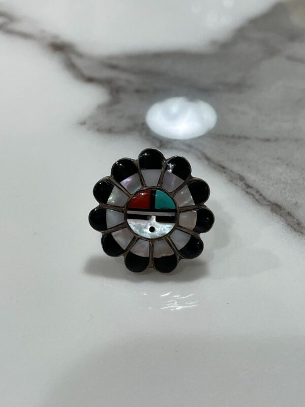 product details: ZUNI SUNFACE STONE INLAY RING (JET, MOP, TURQUOISE & CORAL) photo