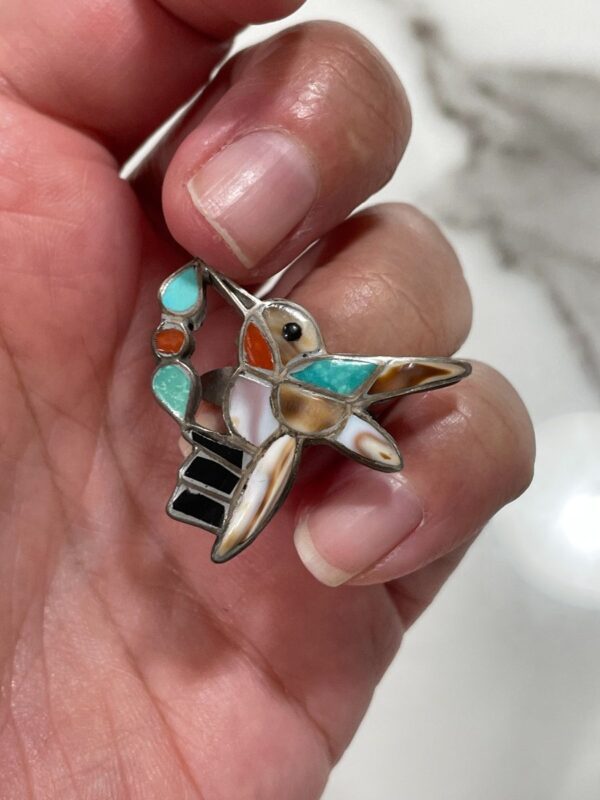 product details: HUMMINGBIRD MUTI STONE INLAY STERLING SILVER RING photo