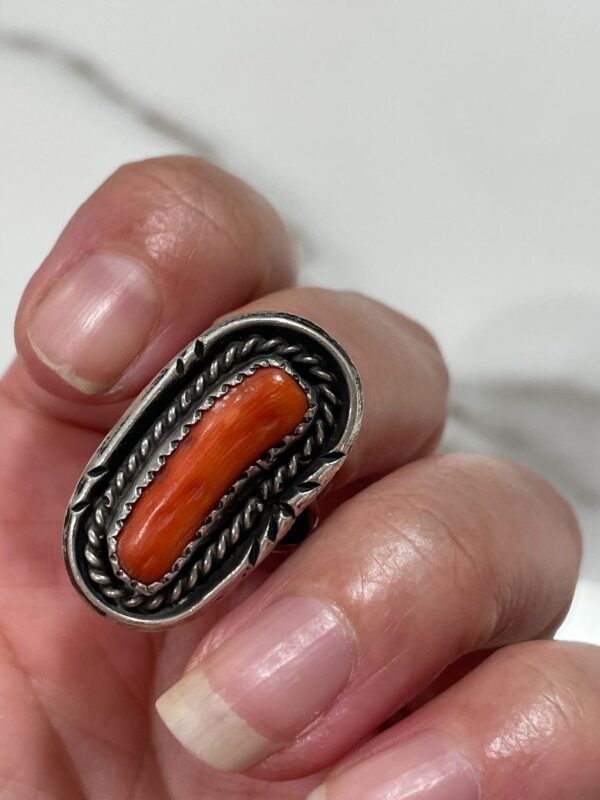 product details: CORAL ELONGATED STERLING SILVER SETTING RING photo